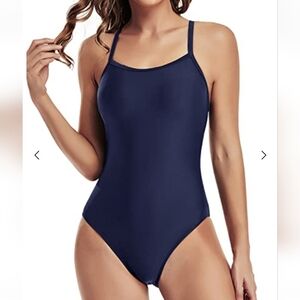 Tempt Me Navy Training Sport V-Back One Piece Swimsuit Size Small